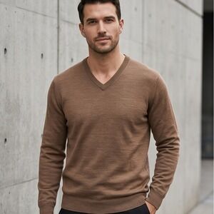 Magaschoni Mens XXXL V-Neck Sweater Camel Brown 100% Wool G404171M NWT